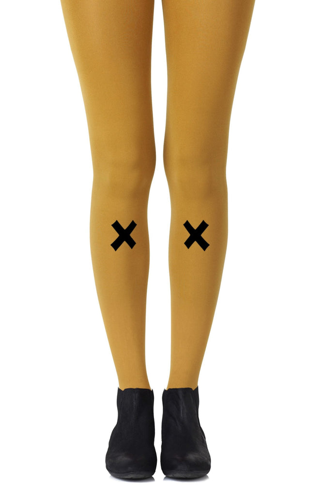 Zohara "Kiss and Tell" Mustard Print Tights - My Lingerie Obsession 