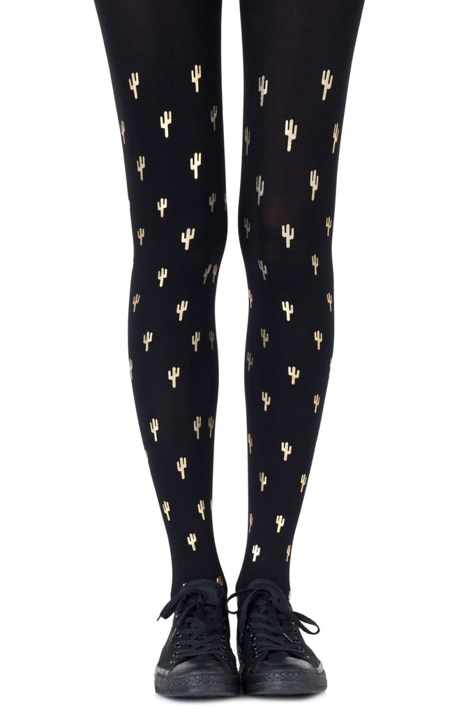 Zohara "Prickly Pear" Gold Print Tights - My Lingerie Obsession 