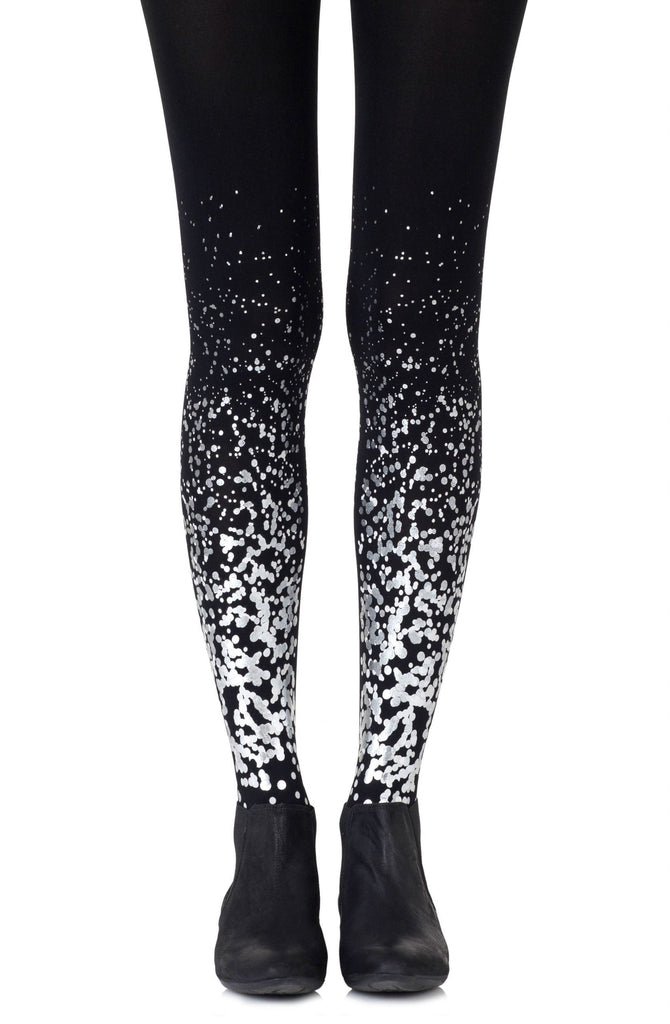 Zohara "Paint It Black" Grey Silver Print Tights - My Lingerie Obsession 