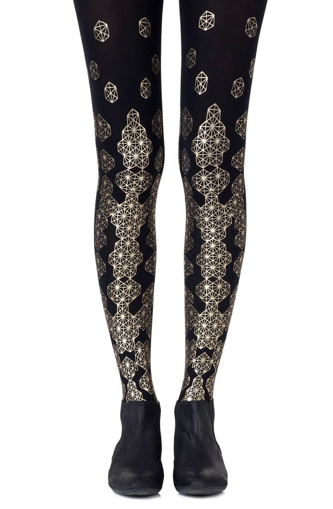 Zohara "Queen Bee" Gold Print Tights - My Lingerie Obsession 