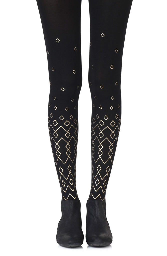 Zohara "Diamonds Are Forever" Black Print Tights - My Lingerie Obsession 