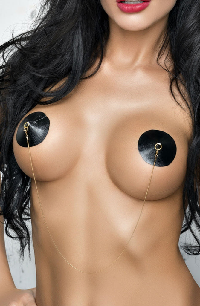 Me Seduce Black Nipple Covers Pasties With Detachable Chain NC017 - My Lingerie Obsession 