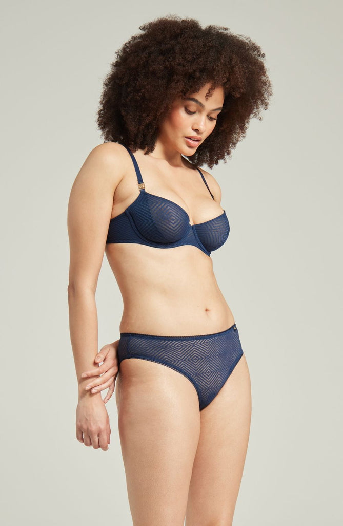 The Sheer Deco Lift Balcony Bra Navy Up to GG Cup - My Lingerie Obsession 