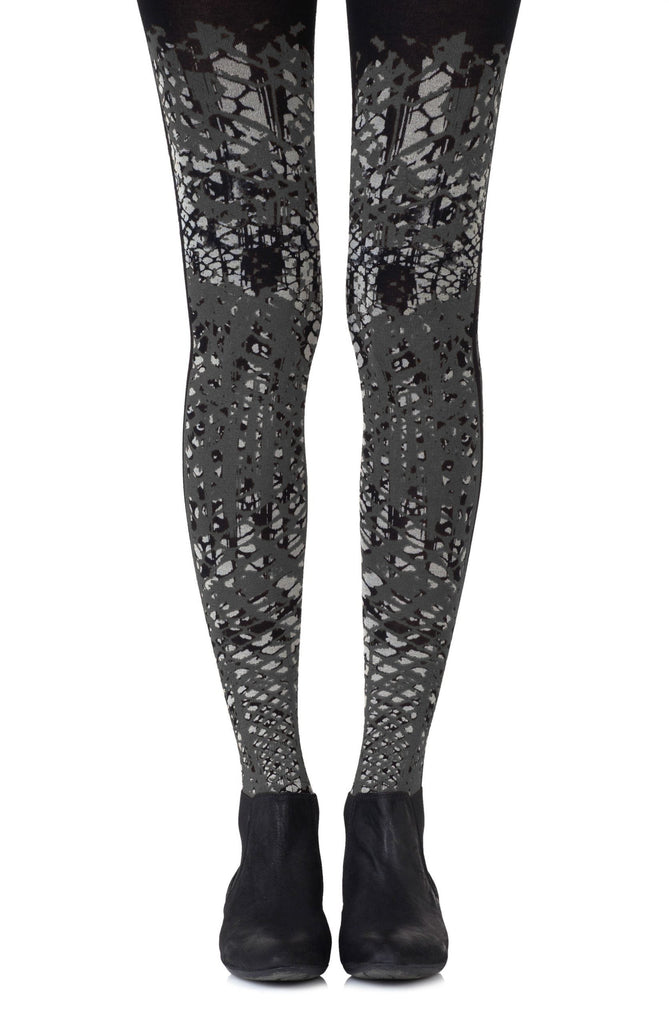 Zohara "Tip The Scale" Light Grey Print Tights - My Lingerie Obsession 