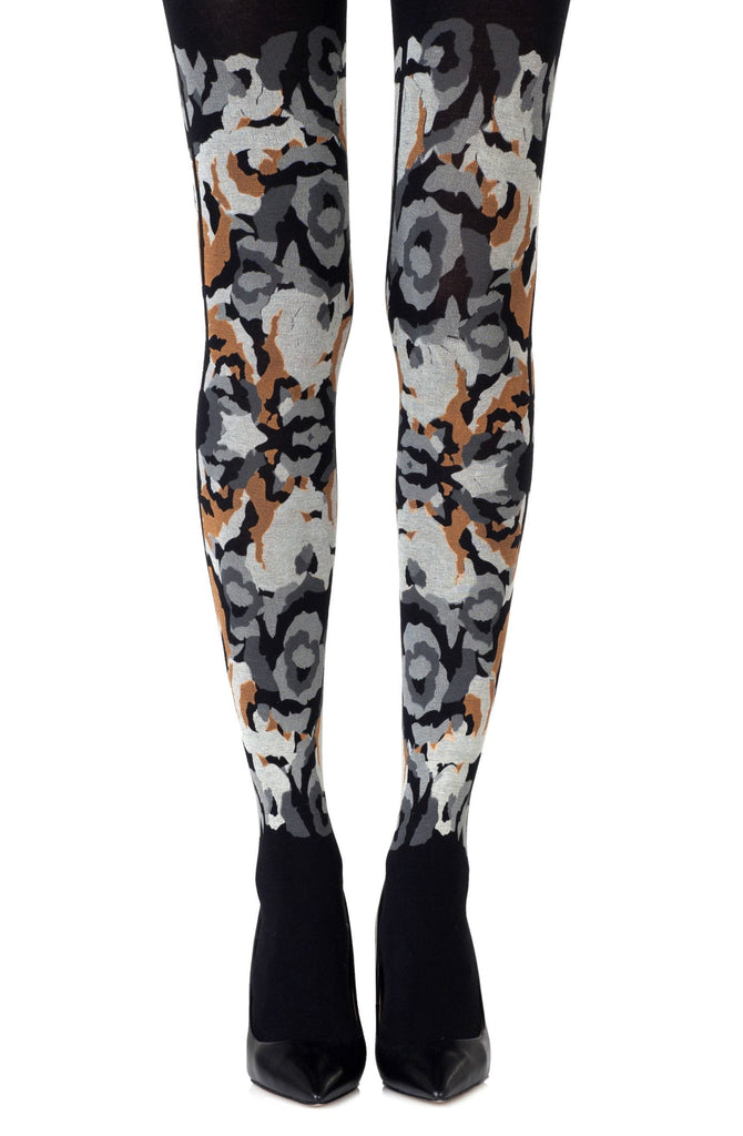 Zohara "Earth Goddess" Grey Orange Print Tights - My Lingerie Obsession 