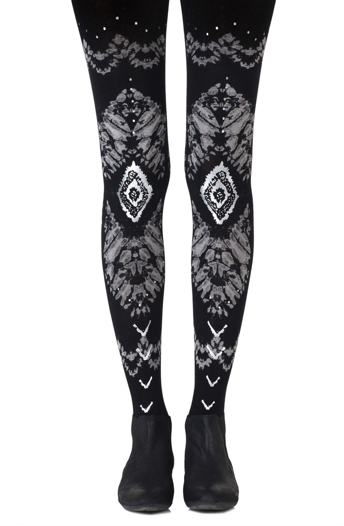 Zohara "The Long And Winding Road" Black Print Tights - My Lingerie Obsession 