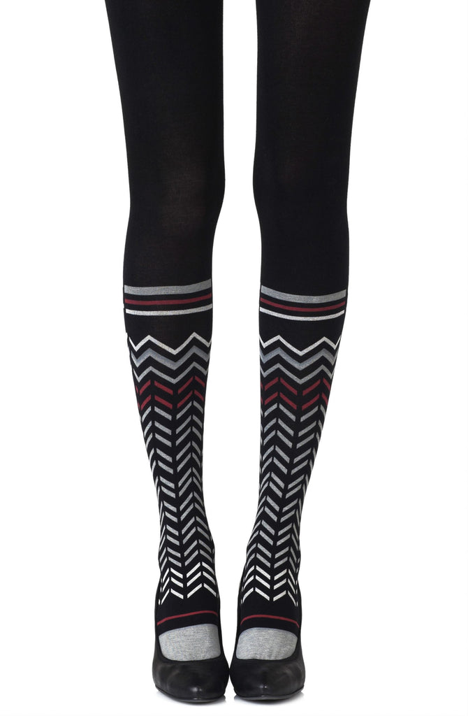 Zohara "Zig Zag Walk" Black Print Tights - My Lingerie Obsession 