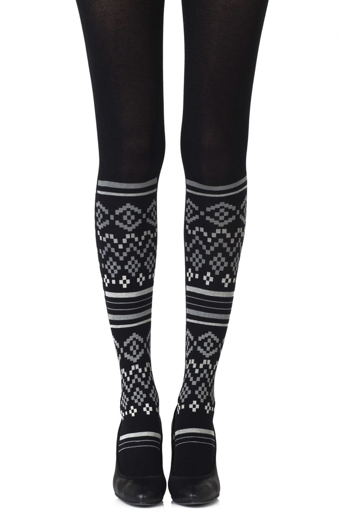 Zohara "Too Cool" Light Grey Print Tights - My Lingerie Obsession 