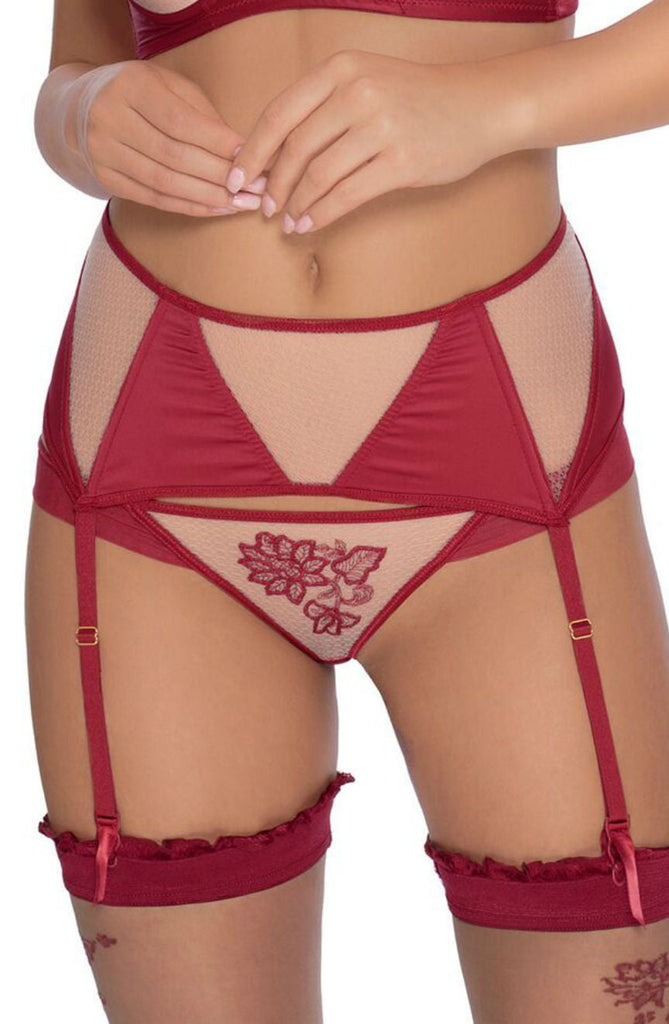 Roza Mehendi Suspender Belt Claret - My Lingerie Obsession 