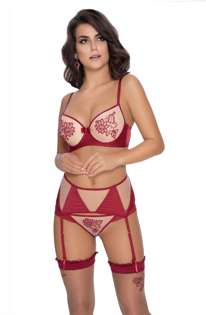 Roza Mehendi Suspender Belt Claret - My Lingerie Obsession 