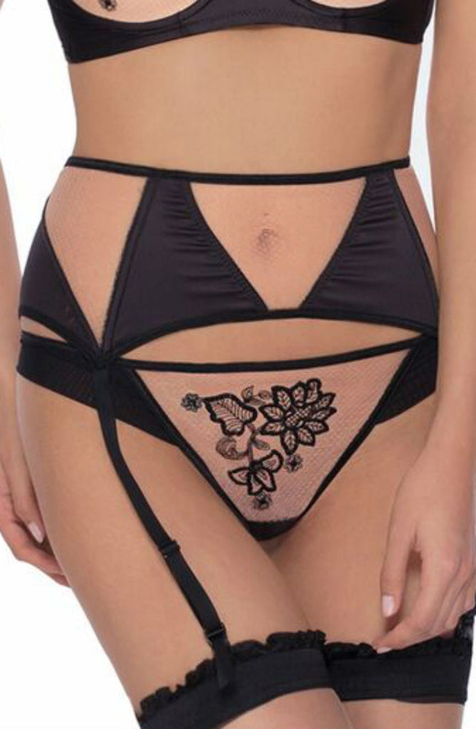 Roza Mehendi Suspender Belt Black - My Lingerie Obsession 