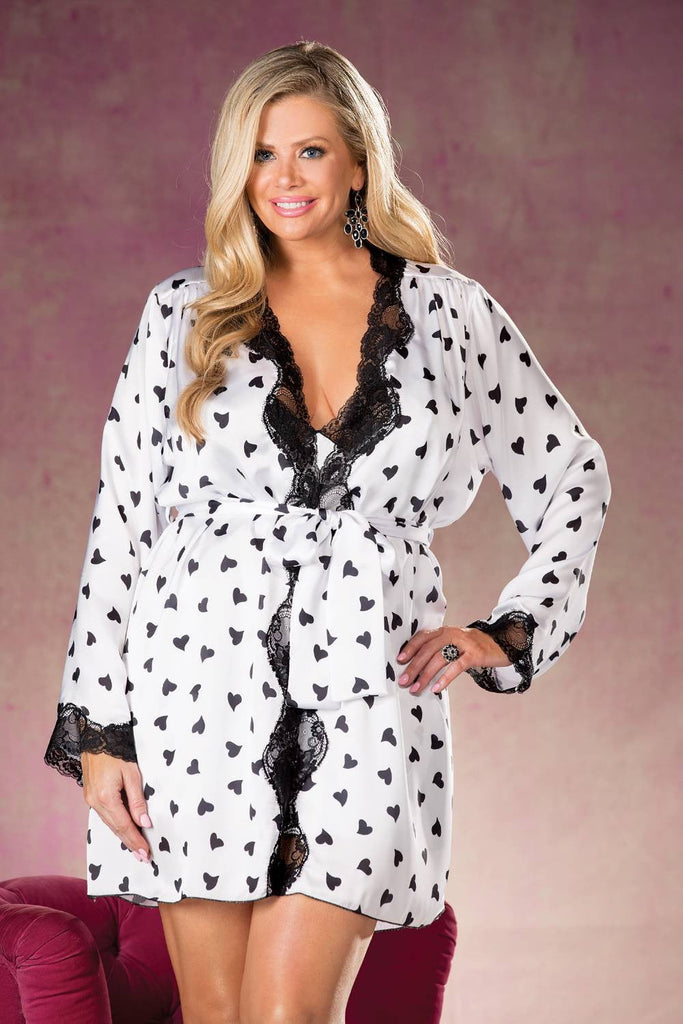 Shirley of Hollywood X25799 Heart Print & Lace Robe - My Lingerie Obsession 