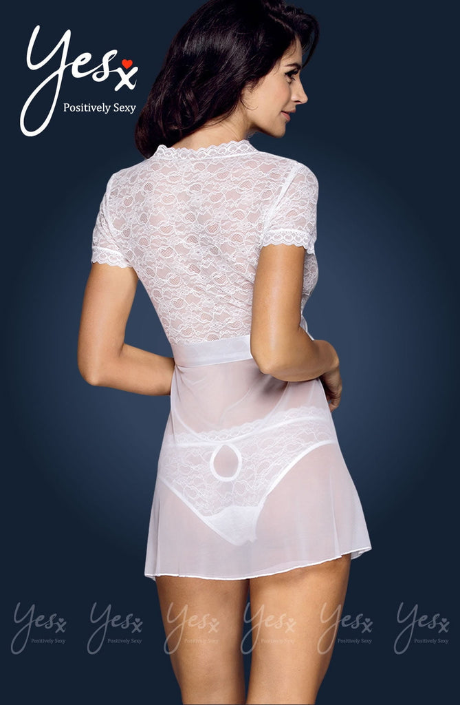 Yesx YX169 3pc Gown,panty & Belt White - My Lingerie Obsession 