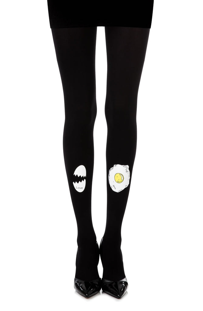 Zohara "Sunny Side Up" Black Print Tights - My Lingerie Obsession 